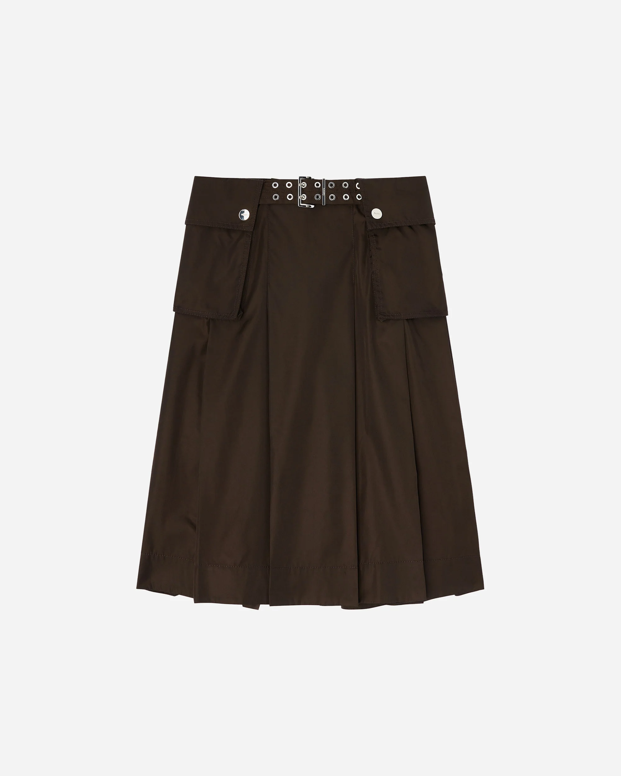 Duchesse Nylon Midi Pleated Pocket Skirt
