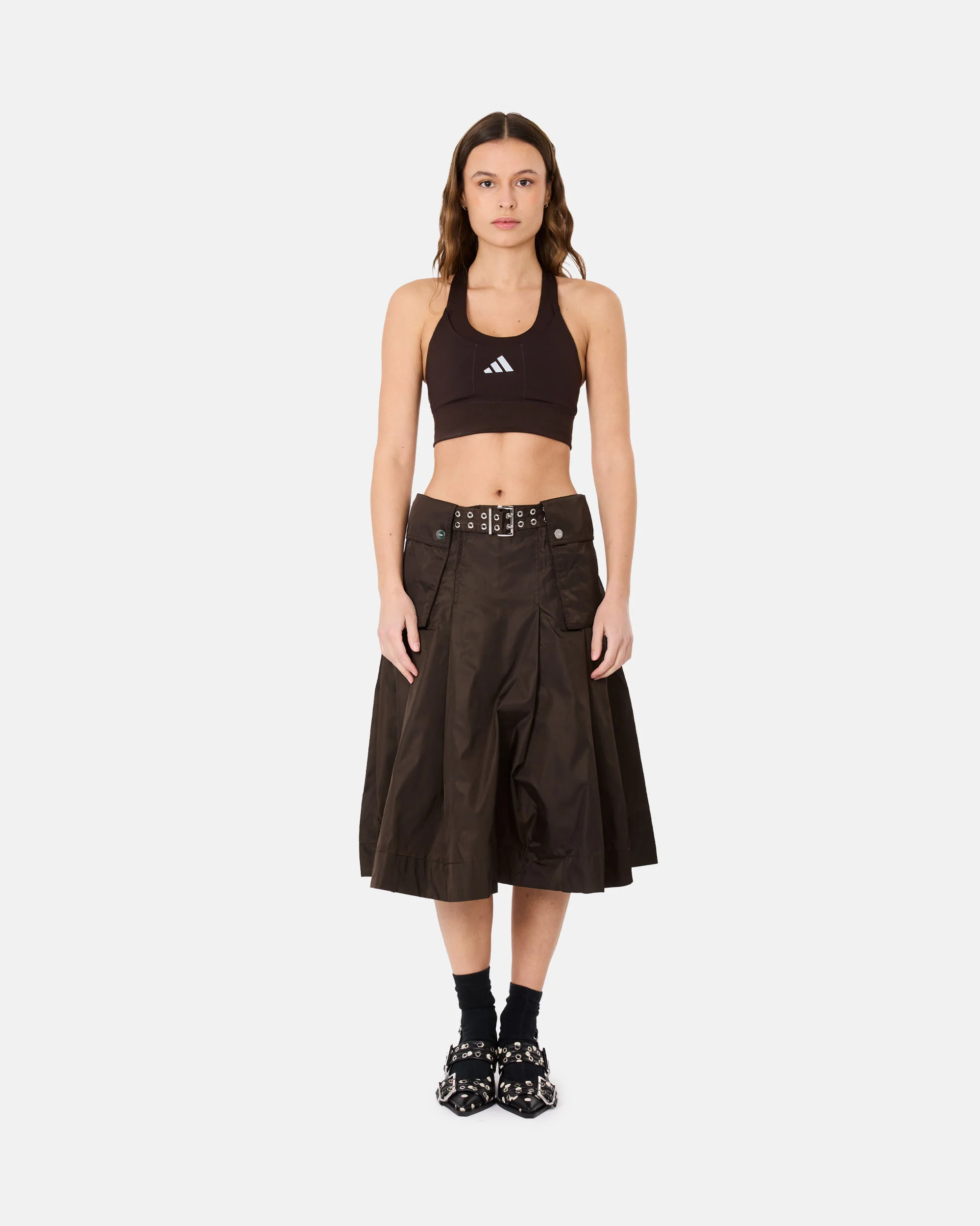 Duchesse Nylon Midi Pleated Pocket Skirt - Image 2