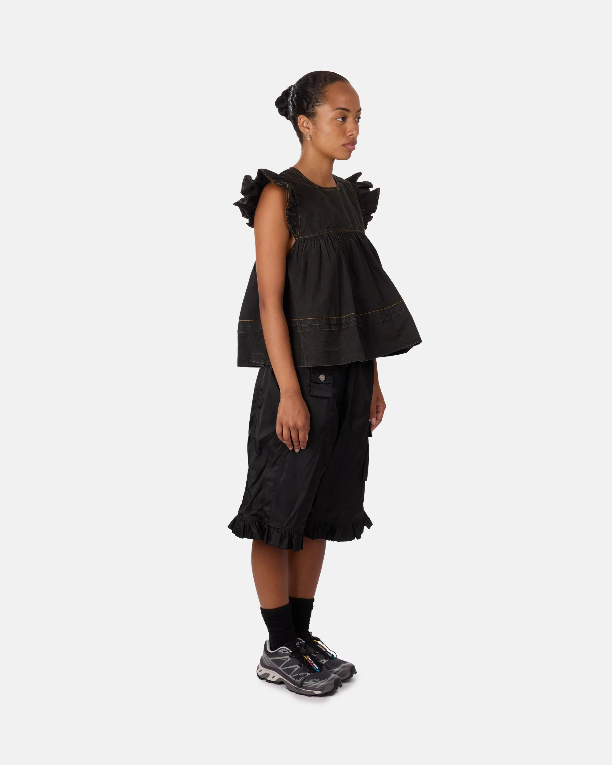 Garment Dyed Cotton Frill Sleeve Top - Image 4