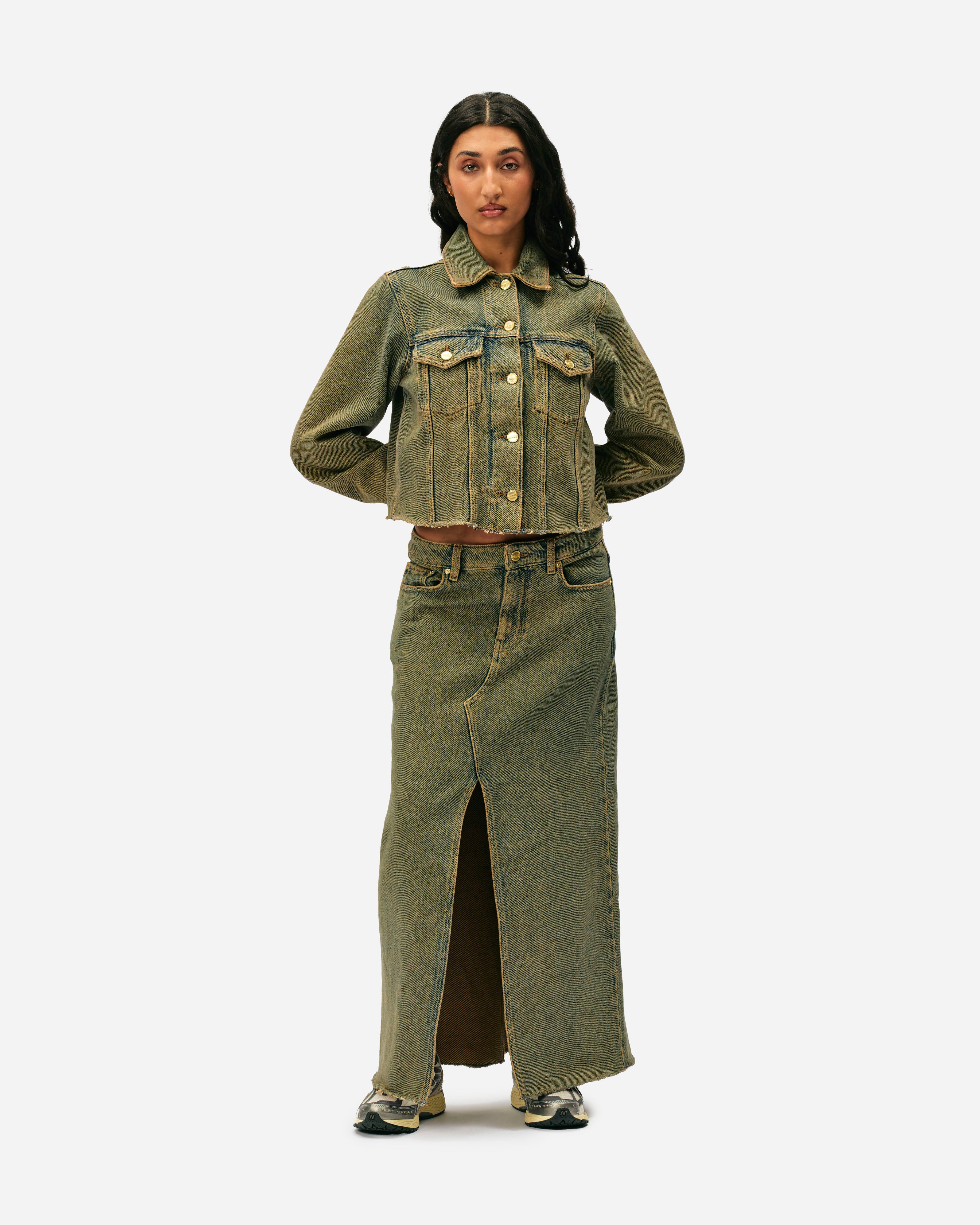 Overdyed Heavy Denim Maxi Skirt - Image 2