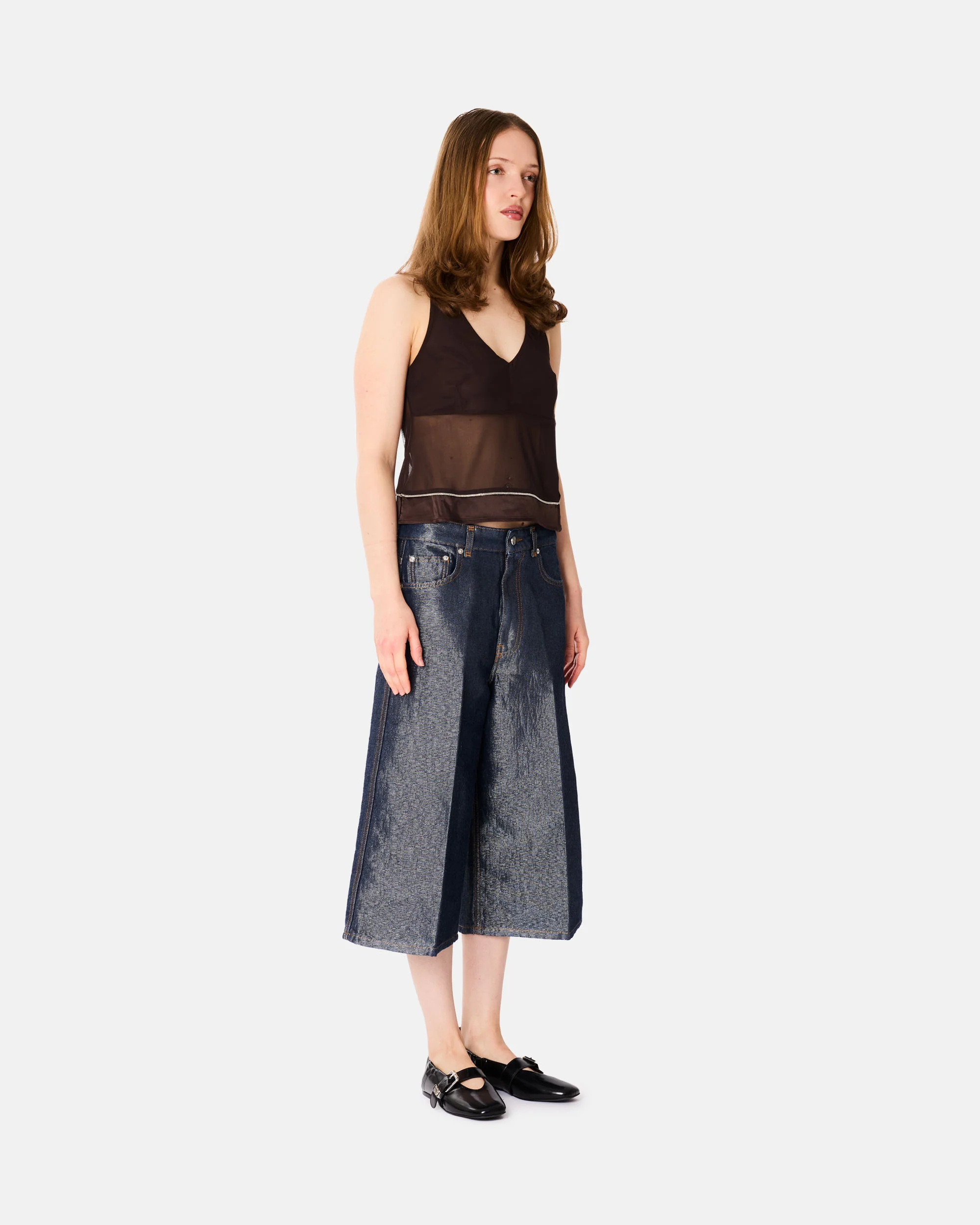 Shiny Weft Denim Shorts - Image 3