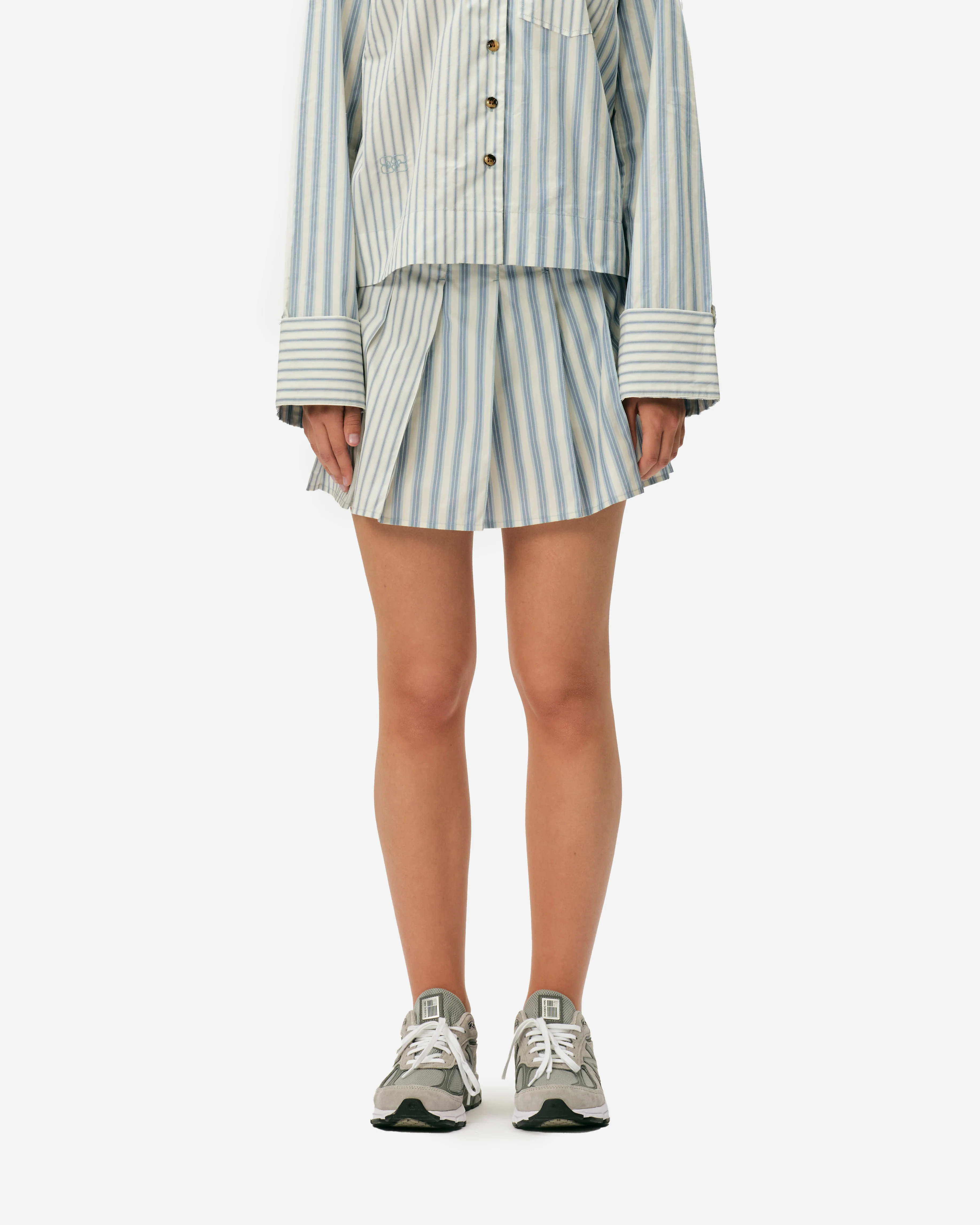 Stripe Cotton Pleated Mini Skirt - Image 3