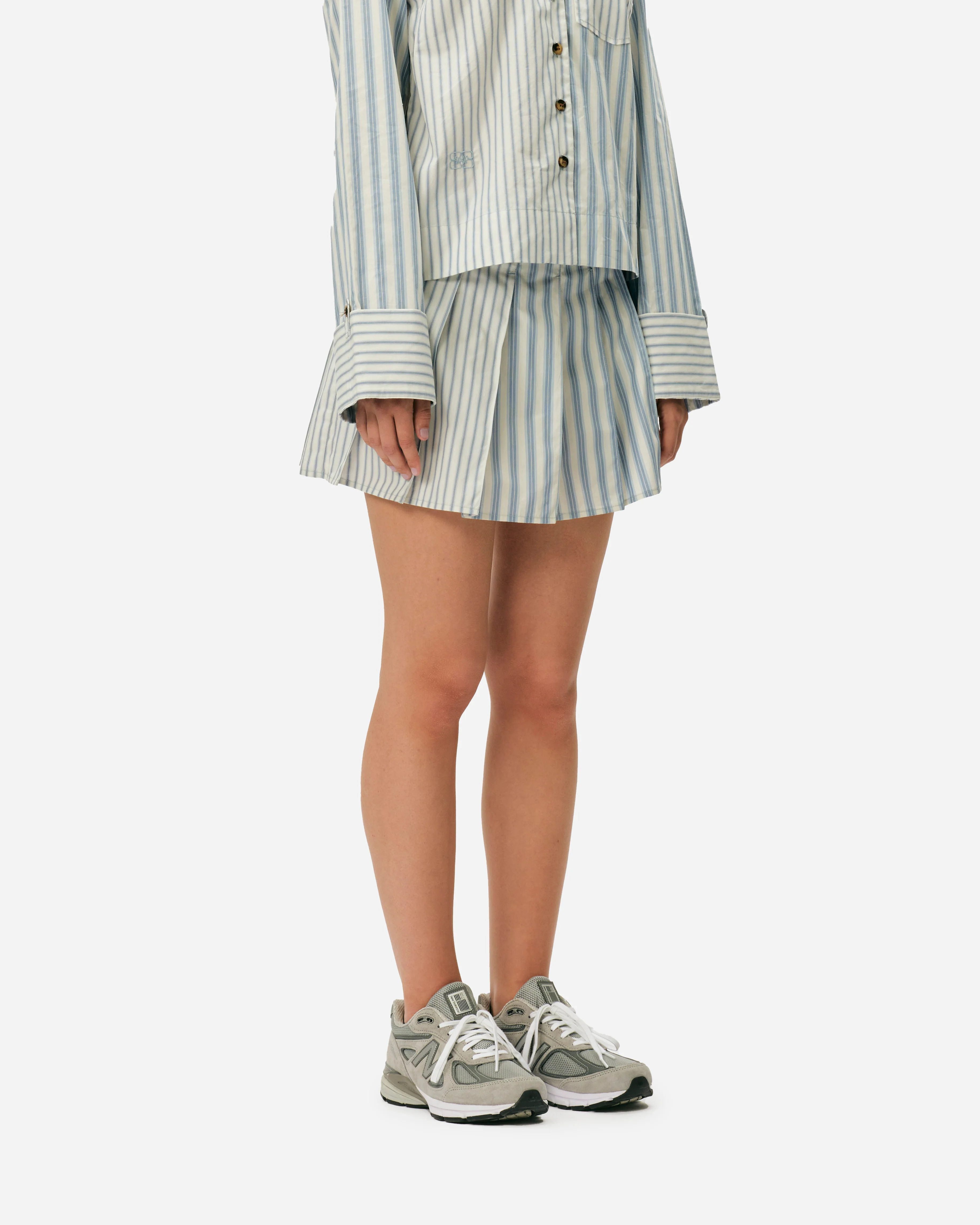 Stripe Cotton Pleated Mini Skirt - Image 4